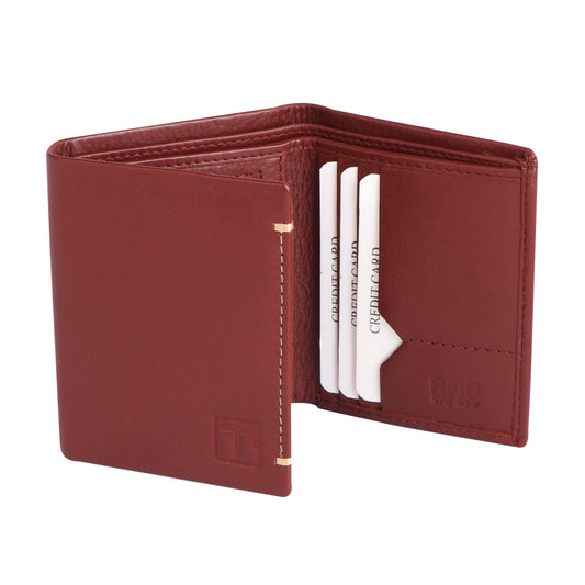 Men Maroon Brown Leather Bi-fold Wallet