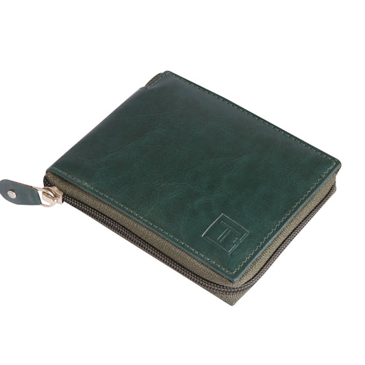 Men Green Zip-around Leather Wallet