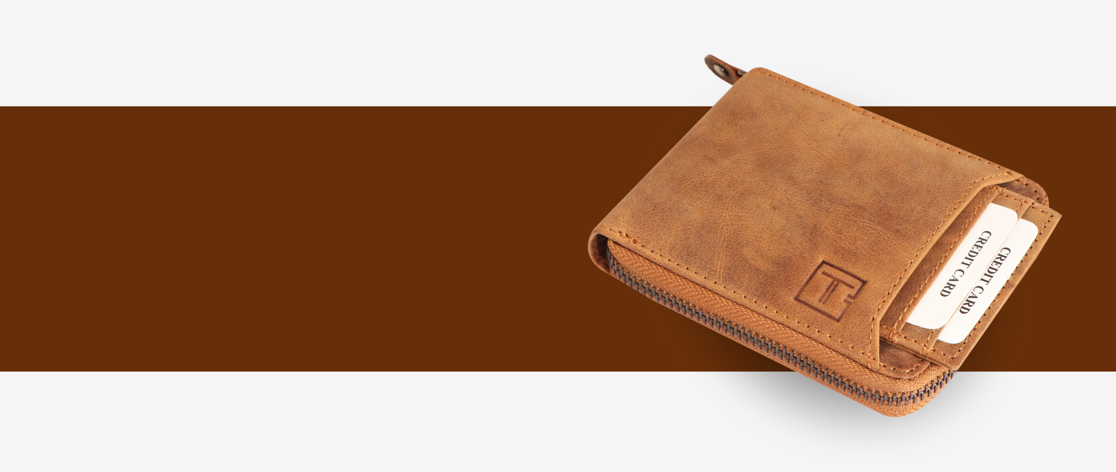 Brown leather wallet on a white and brown gradient background